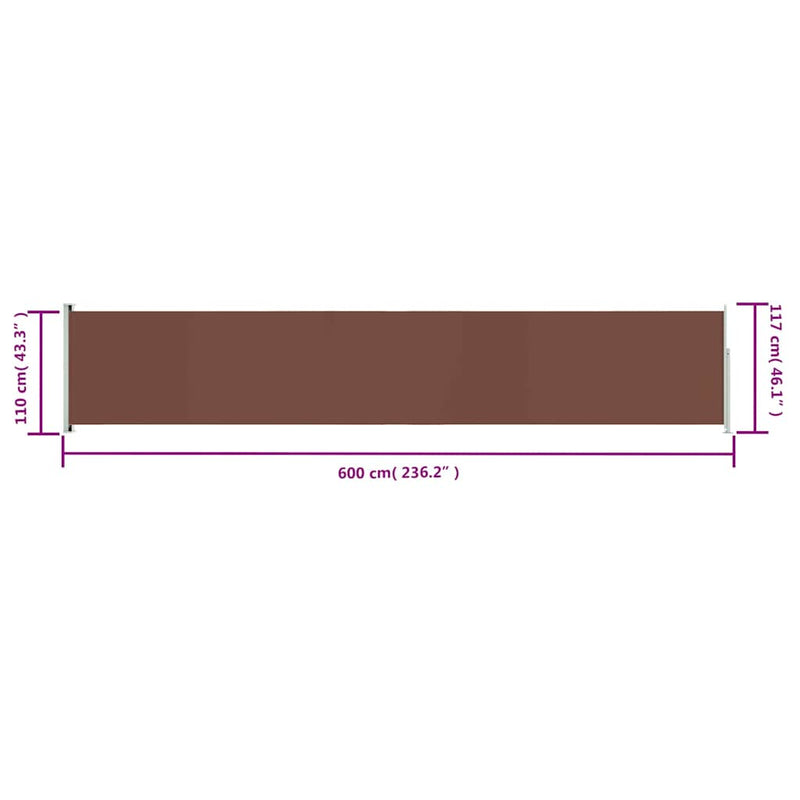 vidaXL barna behúzható oldalsó terasznapellenző 117 x 600 cm