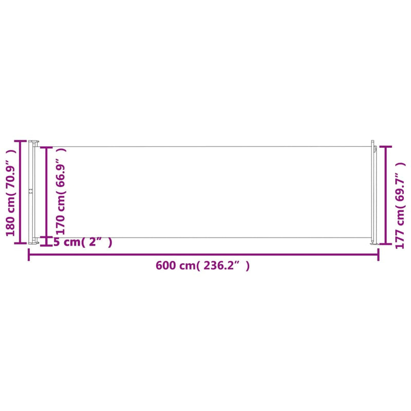 vidaXL fekete behúzható oldalsó terasznapellenző 180 x 600 cm