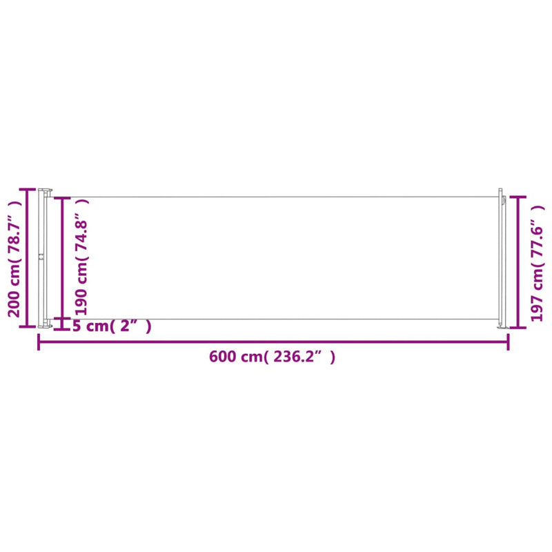 vidaXL krémszínű behúzható oldalsó terasznapellenző 200 x 600 cm