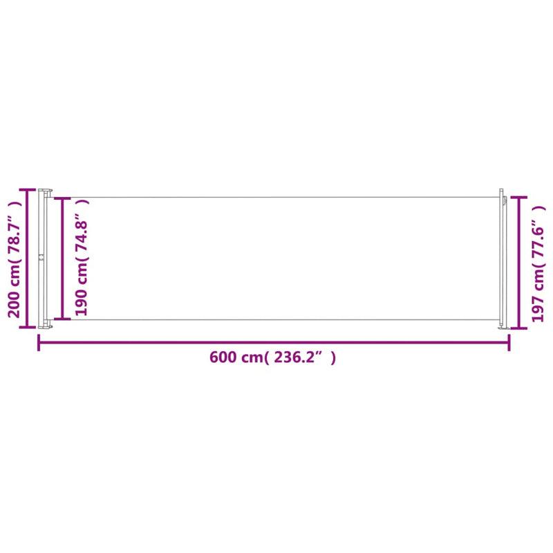 vidaXL piros behúzható oldalsó terasznapellenző 200 x 600 cm