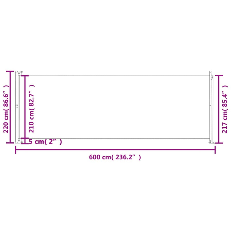 vidaXL fekete behúzható oldalsó terasznapellenző 220 x 600 cm