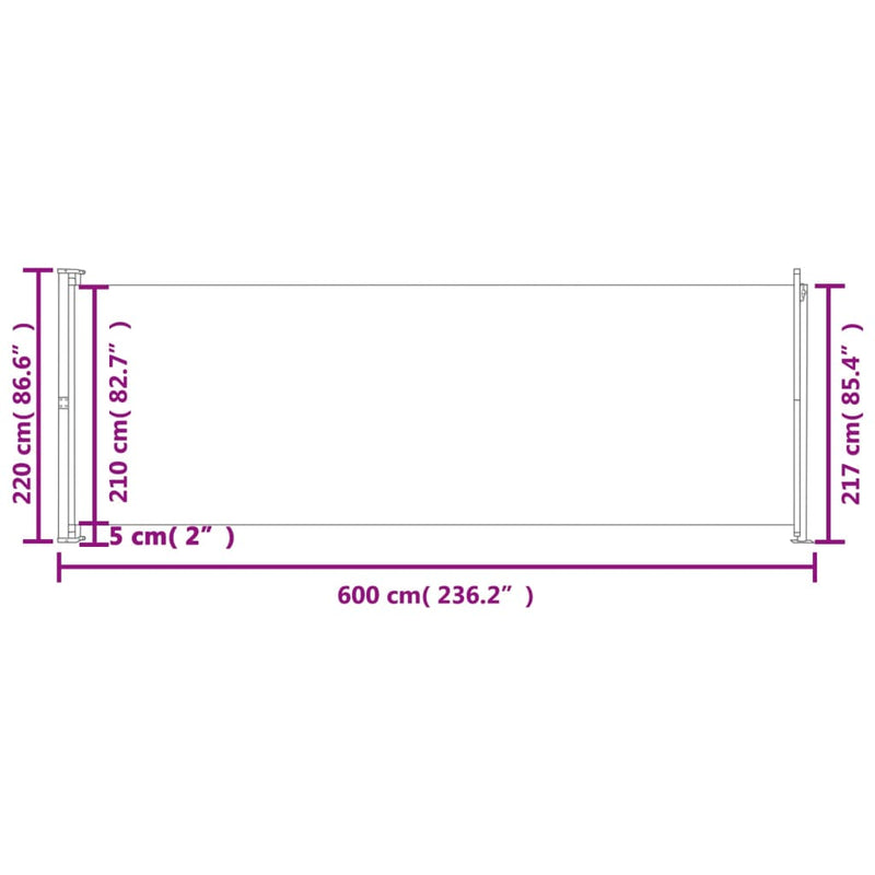 vidaXL krémszínű behúzható oldalsó terasznapellenző 220 x 600 cm