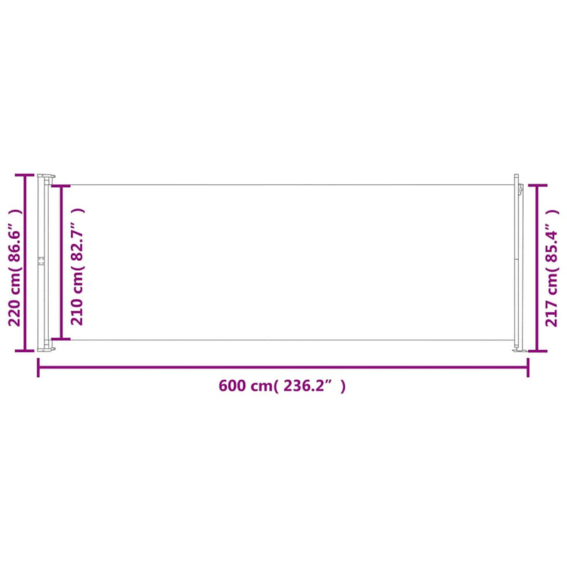 vidaXL barna behúzható oldalsó terasznapellenző 220 x 600 cm