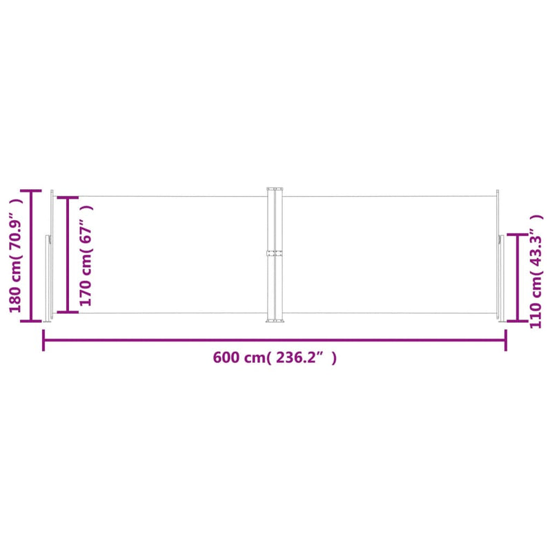 vidaXL barna behúzható oldalsó napellenző 180 x 600 cm