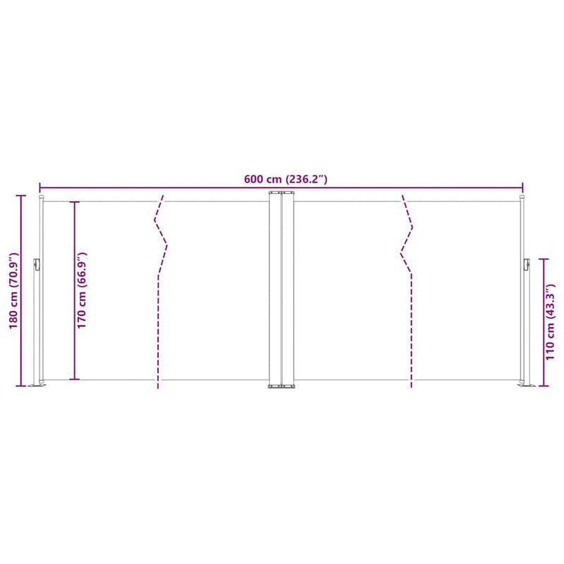 vidaXL piros behúzható oldalsó napellenző 180 x 600 cm