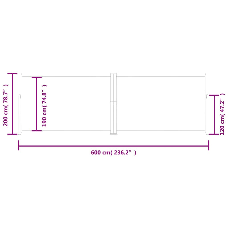 vidaXL antracitszürke behúzható oldalsó napellenző 200 x 600 cm