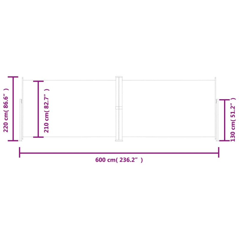 vidaXL barna behúzható oldalsó napellenző 220 x 600 cm