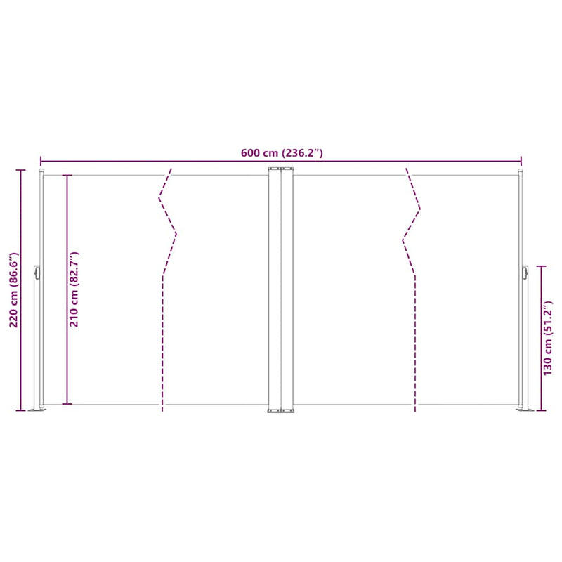 vidaXL kék behúzható oldalsó napellenző 220 x 600 cm