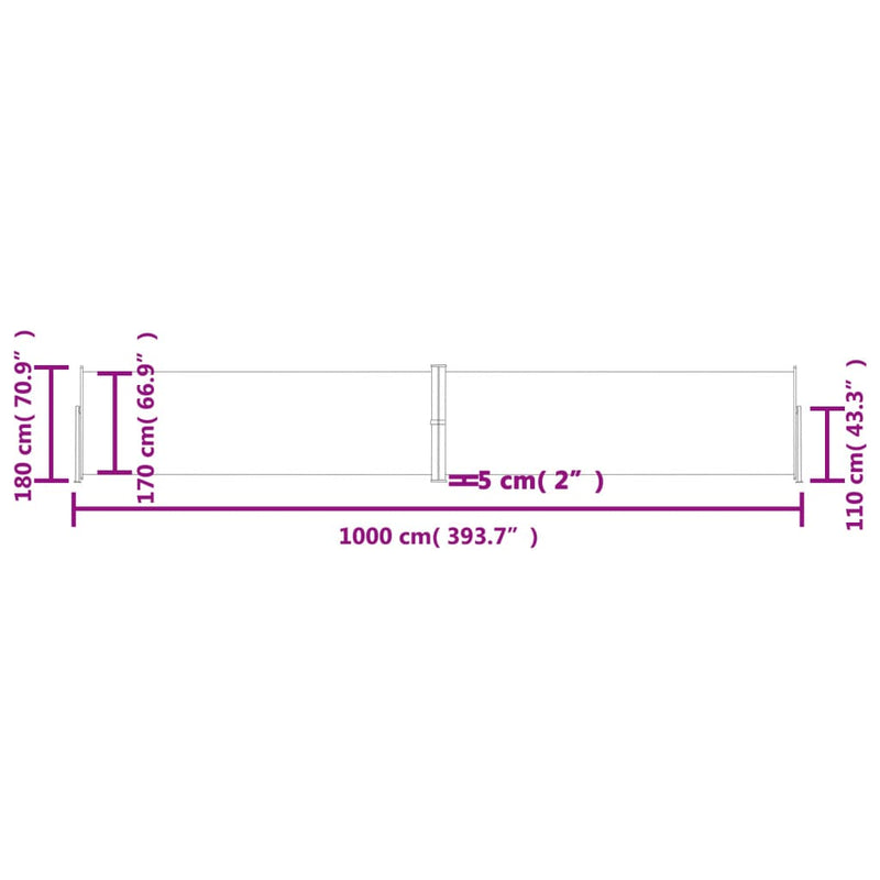 vidaXL antracitszürke behúzható oldalsó napellenző 180 x 1000 cm