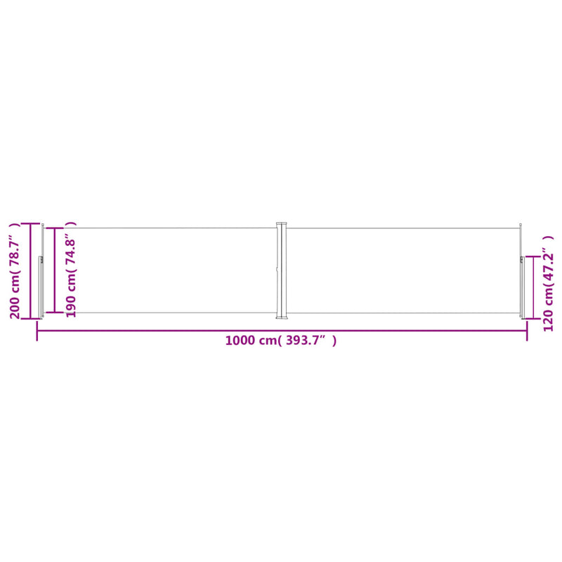 vidaXL barna behúzható oldalsó napellenző 200 x 1000 cm