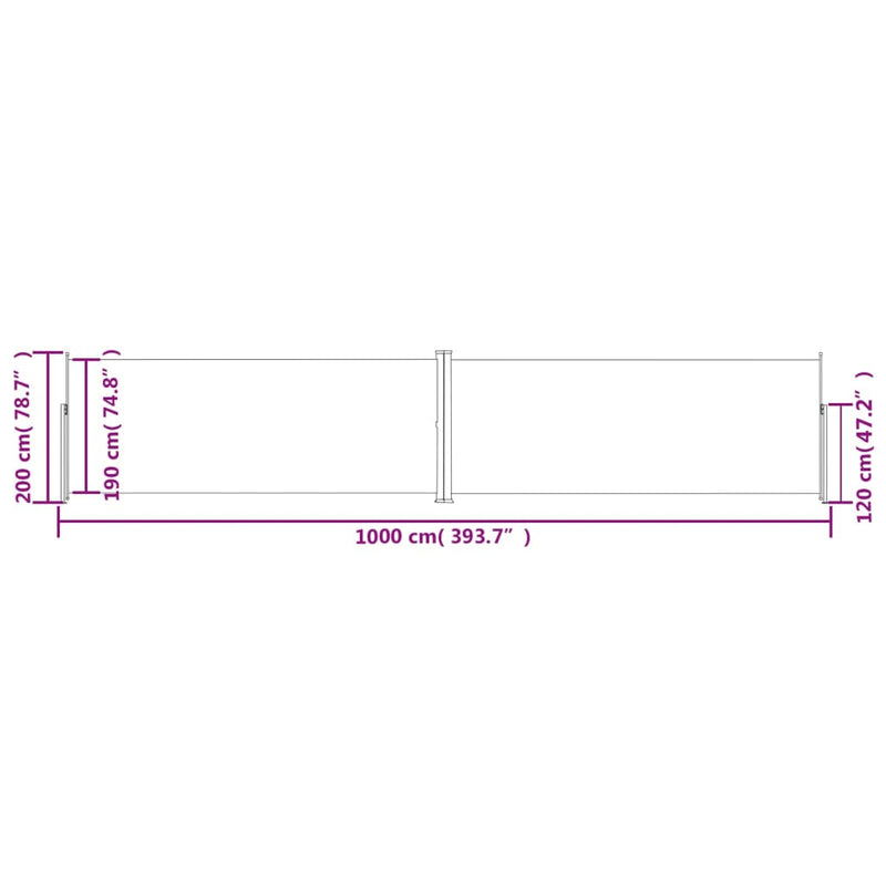 vidaXL piros behúzható oldalsó napellenző 200 x 1000 cm