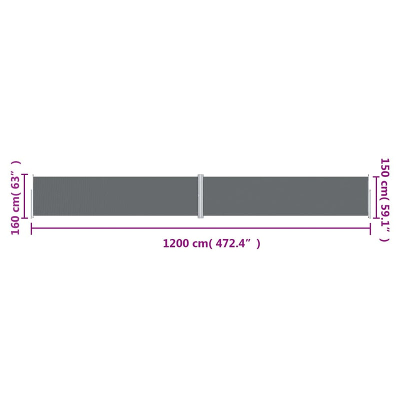 vidaXL antracitszürke behúzható oldalsó napellenző 160 x 1200 cm