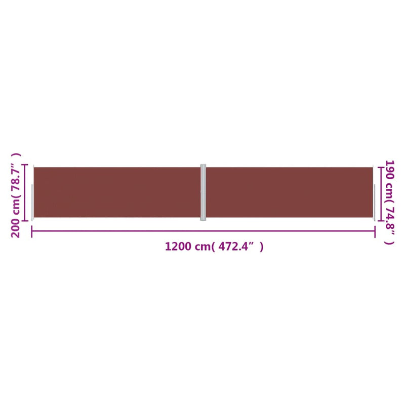 vidaXL barna behúzható oldalsó napellenző 200 x 1200 cm