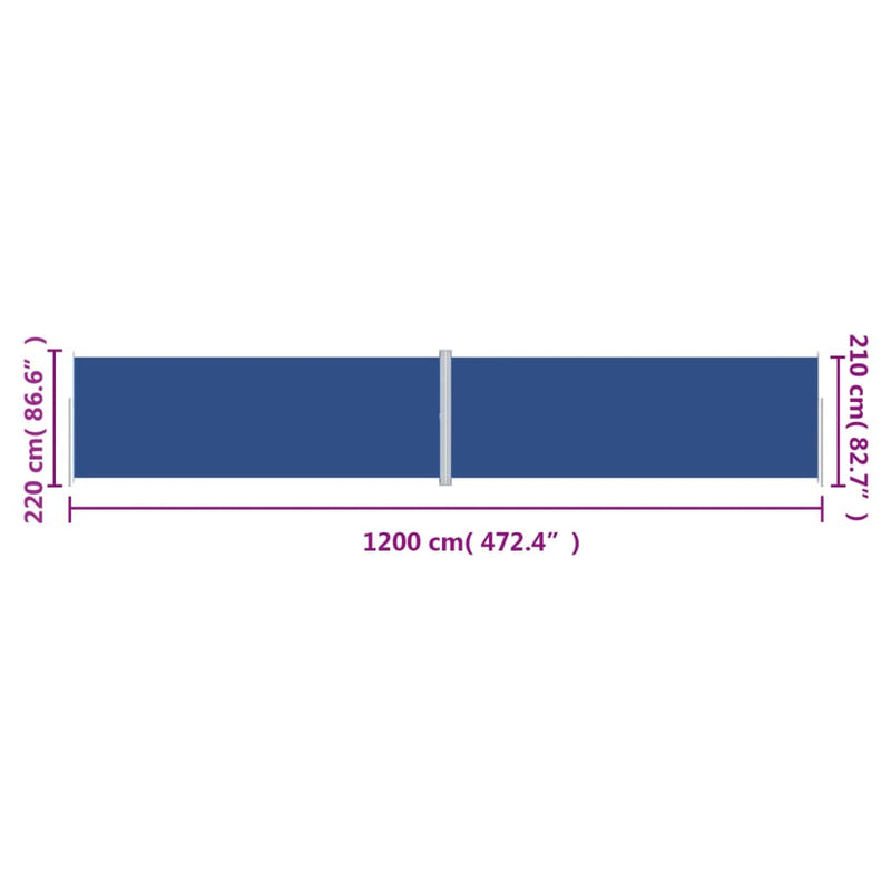 vidaXL kék behúzható oldalsó napellenző 220 x 1200 cm