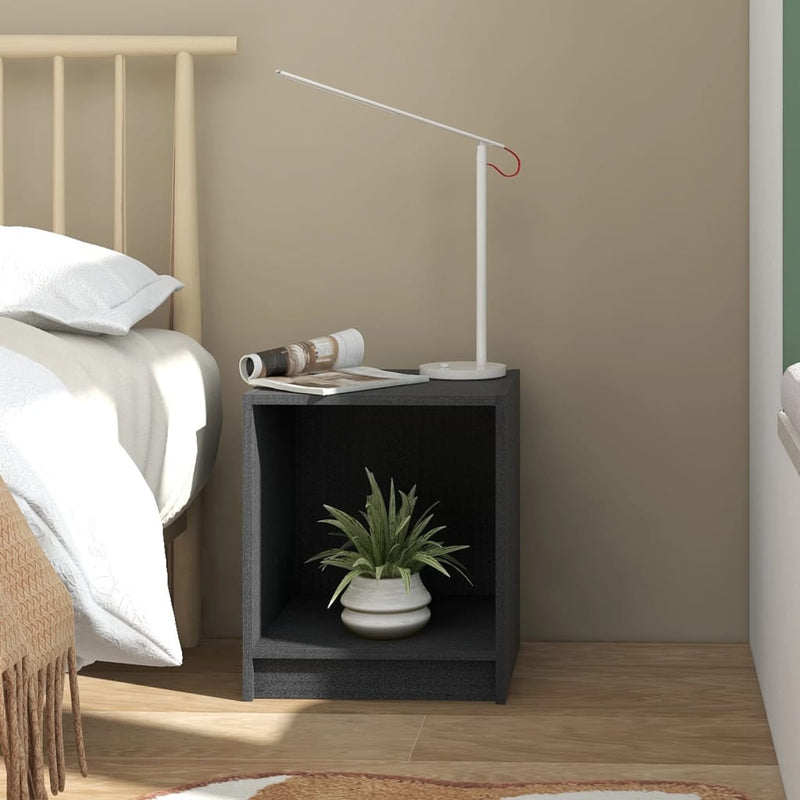 vidaXL 2 db szürke tömör fenyőfa éjjeliszekrény 35,5 x 33,5 x 41,5 cm
