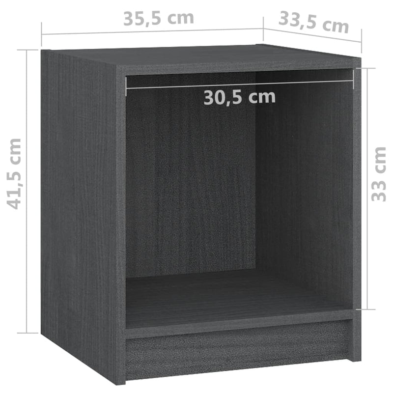 vidaXL 2 db szürke tömör fenyőfa éjjeliszekrény 35,5 x 33,5 x 41,5 cm