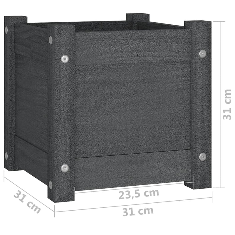 vidaXL szürke tömör fenyőfa kerti virágtartó 31 x 31 x 31 cm