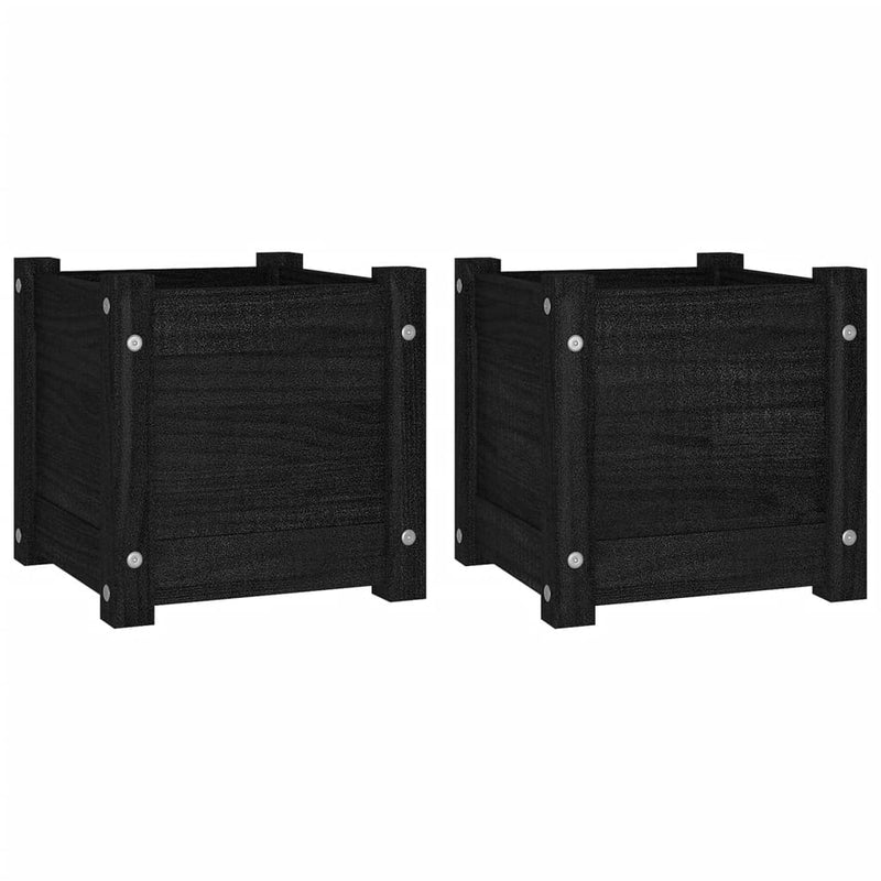 vidaXL 2 db fekete tömör fenyőfa kerti virágtartó 31 x 31 x 31 cm