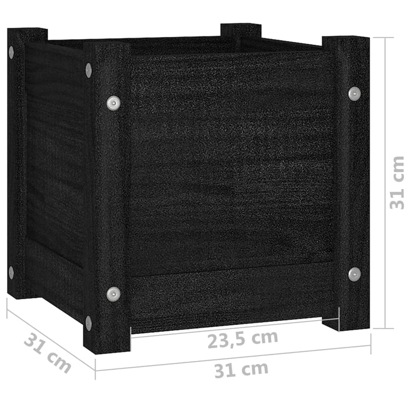 vidaXL 2 db fekete tömör fenyőfa kerti virágtartó 31 x 31 x 31 cm