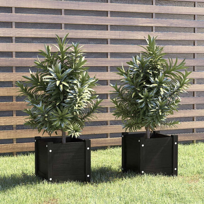 vidaXL 2 db fekete tömör fenyőfa kerti virágtartó 31 x 31 x 31 cm