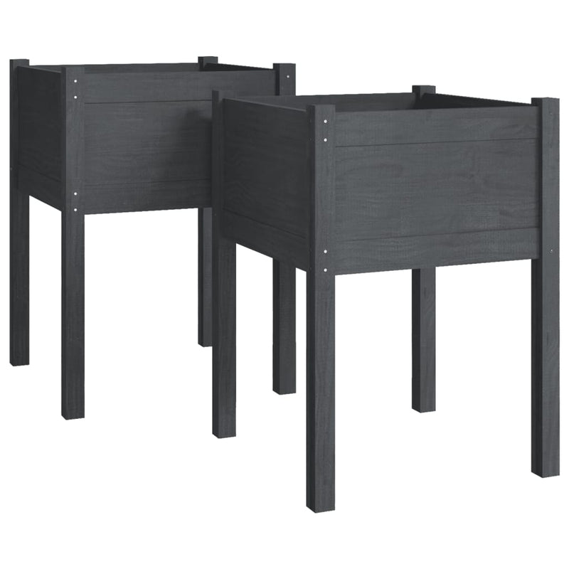 vidaXL 2 db szürke tömör fenyőfa kerti virágtartó 50 x 50 x 70 cm