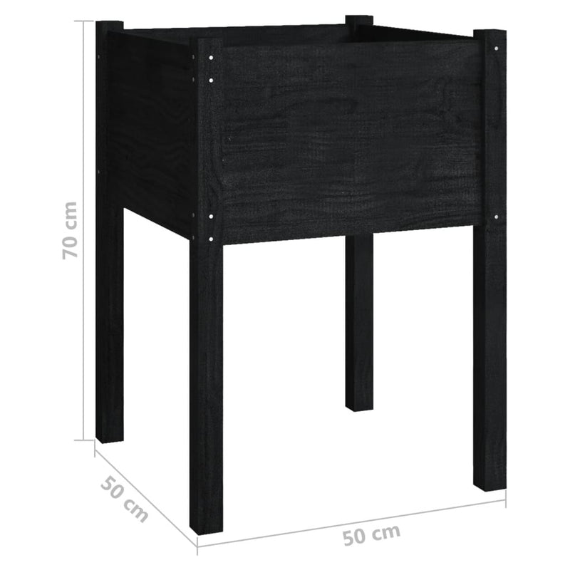 vidaXL 2 db fekete tömör fenyőfa kerti virágtartó 50 x 50 x 70 cm