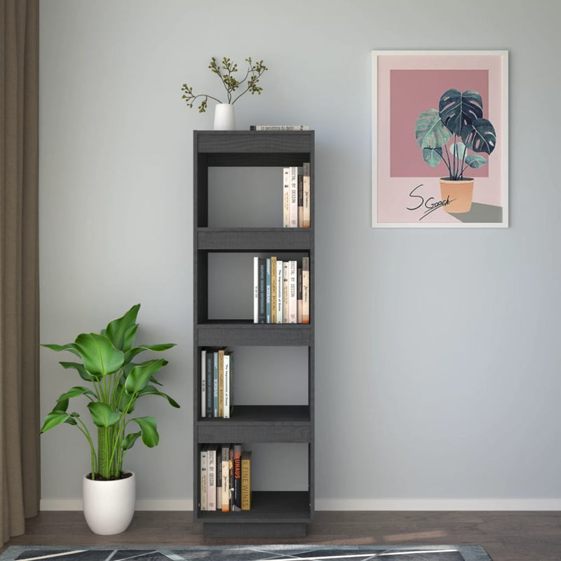 vidaXL szürke tömör fenyőfa könyvszekrény/térelválasztó 40x35x135 cm