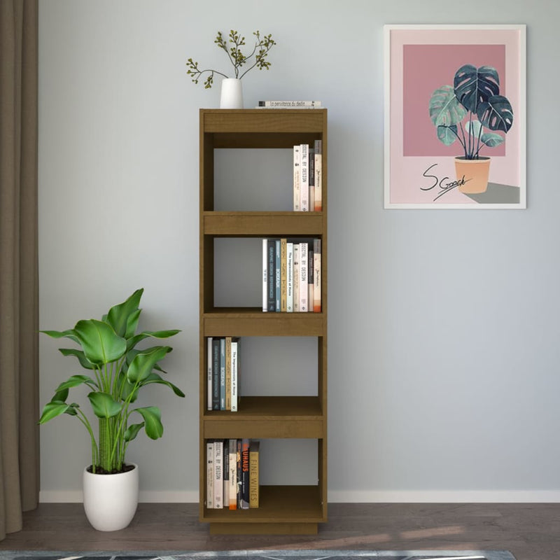 vidaXL mézbarna tömör fenyőfa könyvszekrény/térelválasztó 40x35x135 cm
