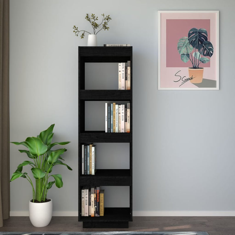 vidaXL fekete tömör fenyőfa könyvszekrény/térelválasztó 40x35x135 cm