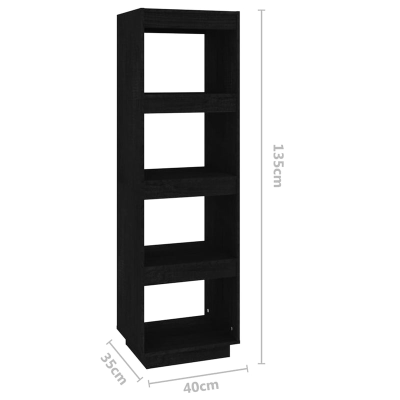 vidaXL fekete tömör fenyőfa könyvszekrény/térelválasztó 40x35x135 cm