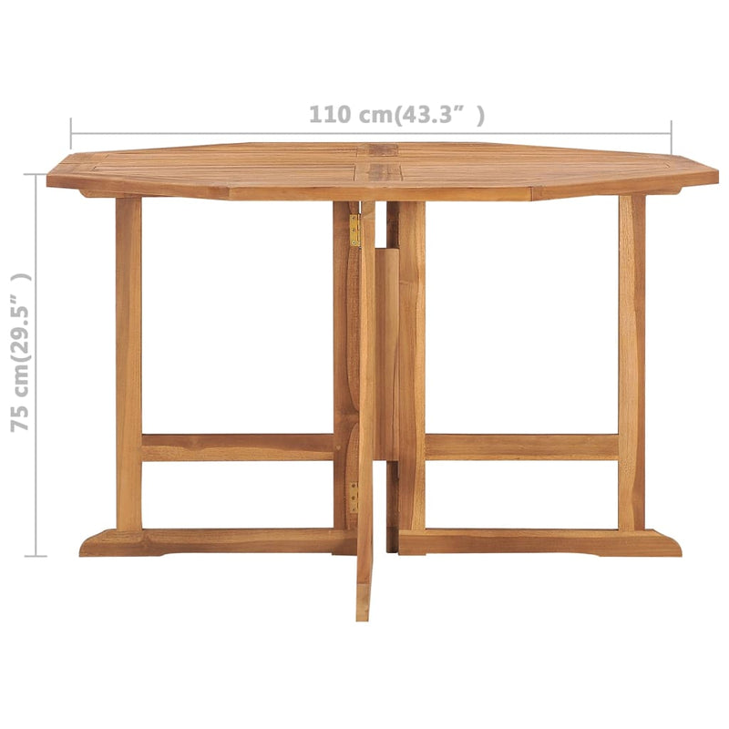 vidaXL összecsukható tömör tíkfa kerti étkezőasztal 110 x 110 x 75 cm