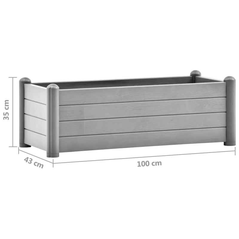 vidaXL kőszürke kerti PP magaságyás 100 x 43 x 35 cm