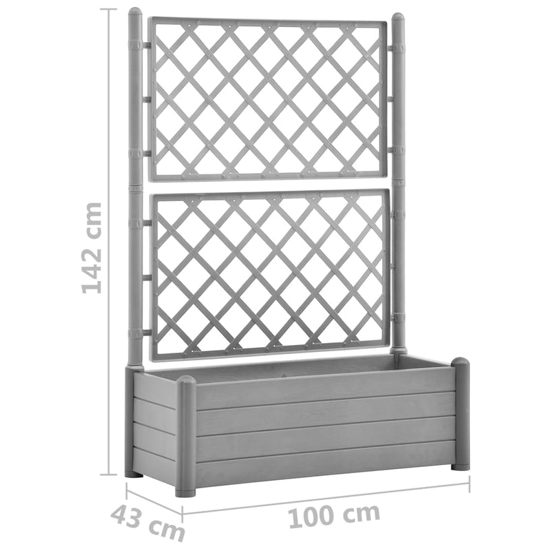 vidaXL kőszürke polipropilén rácsos kerti ültetőláda 100 x 43 x 142 cm