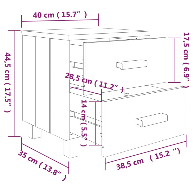 vidaXL HAMAR 2 db sötétszürke tömör fa éjjeliszekrény 40x35x44,5 cm