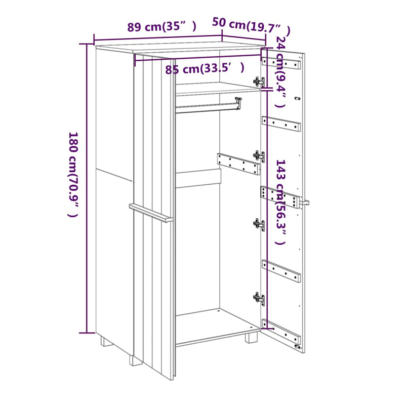 vidaXL HAMAR sötétszürke tömör fenyőfa gardrób 89 x 50 x 180 cm