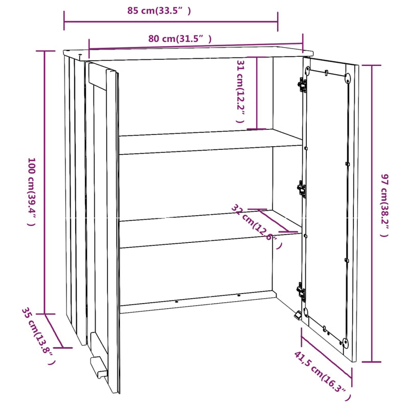 vidaXL HAMAR mézbarna tömör fenyőfa felső szekrény 85 x 35 x 100 cm