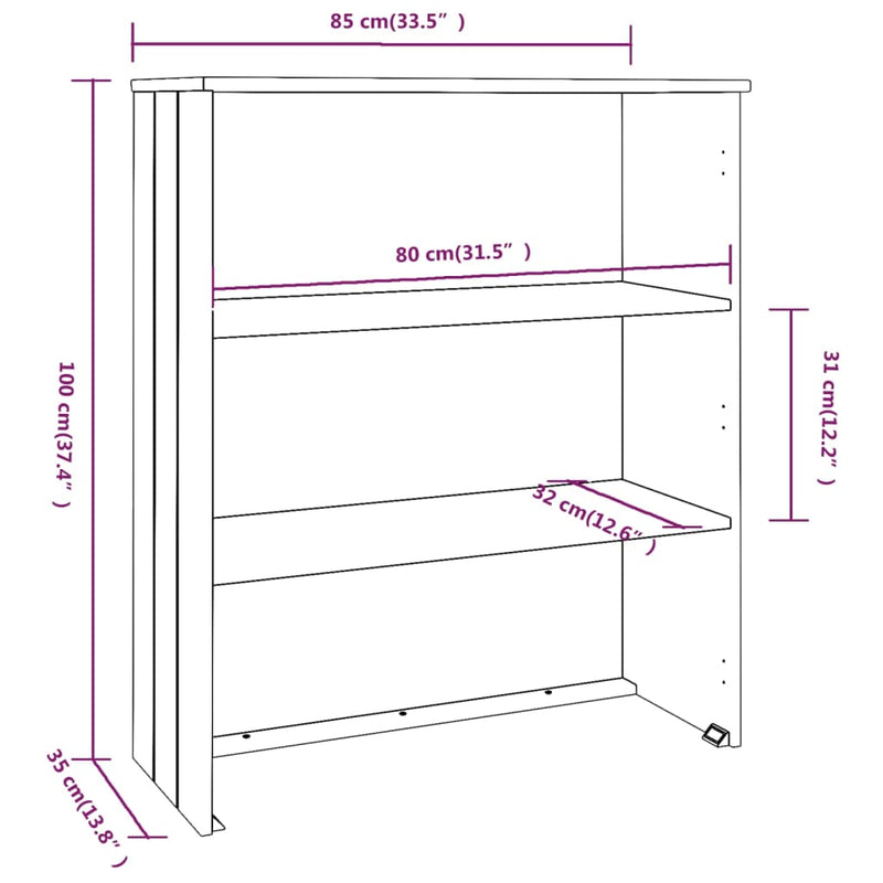 vidaXL HAMAR mézbarna tömör fenyőfa felső szekrény 85 x 35 x 100 cm