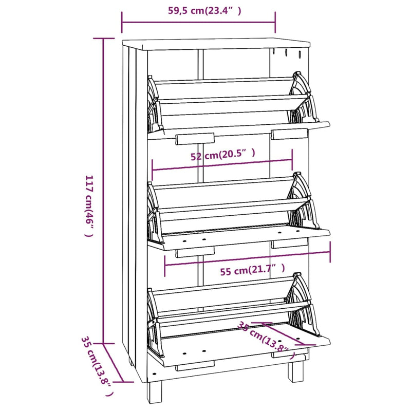 vidaXL HAMAR sötétszürke tömör fenyőfa cipőszekrény 59,5 x 35 x 117 cm