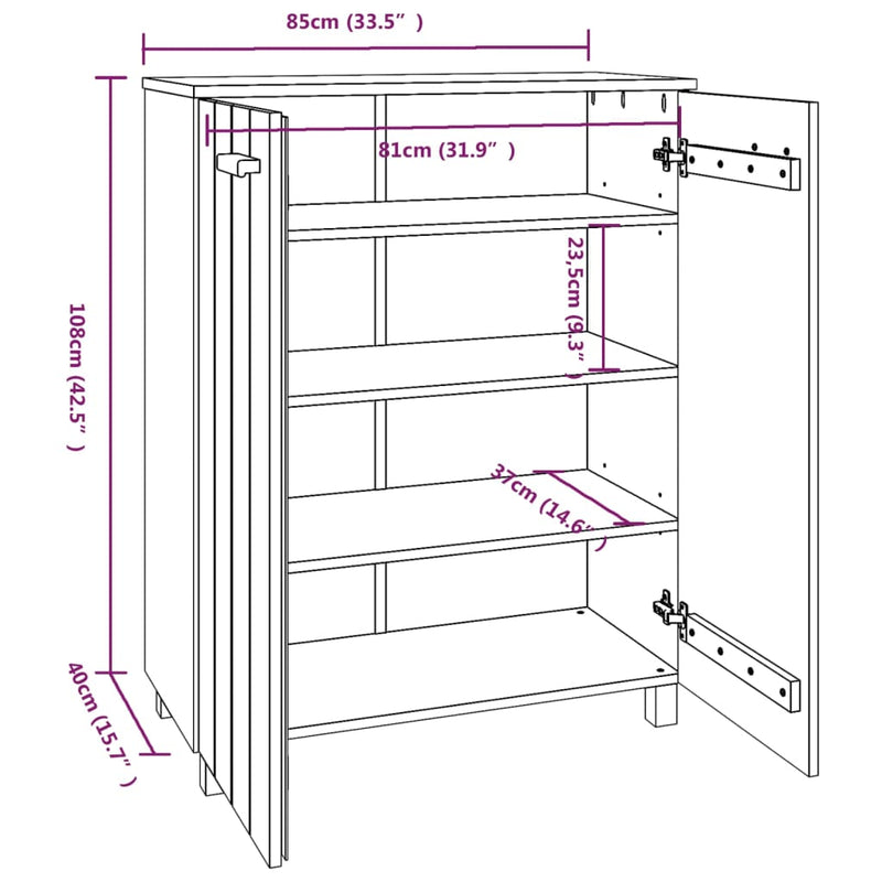 vidaXL HAMAR mézbarna tömör fenyőfa cipőszekrény 85 x 40 x 108 cm