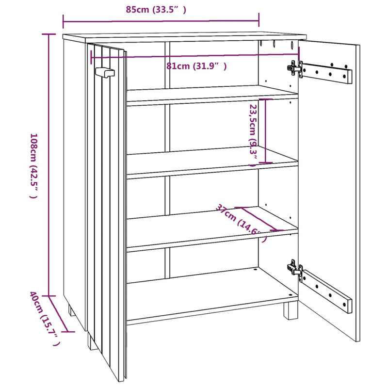 vidaXL HAMAR sötétszürke tömör fenyőfa cipőszekrény 85 x 40 x 108 cm