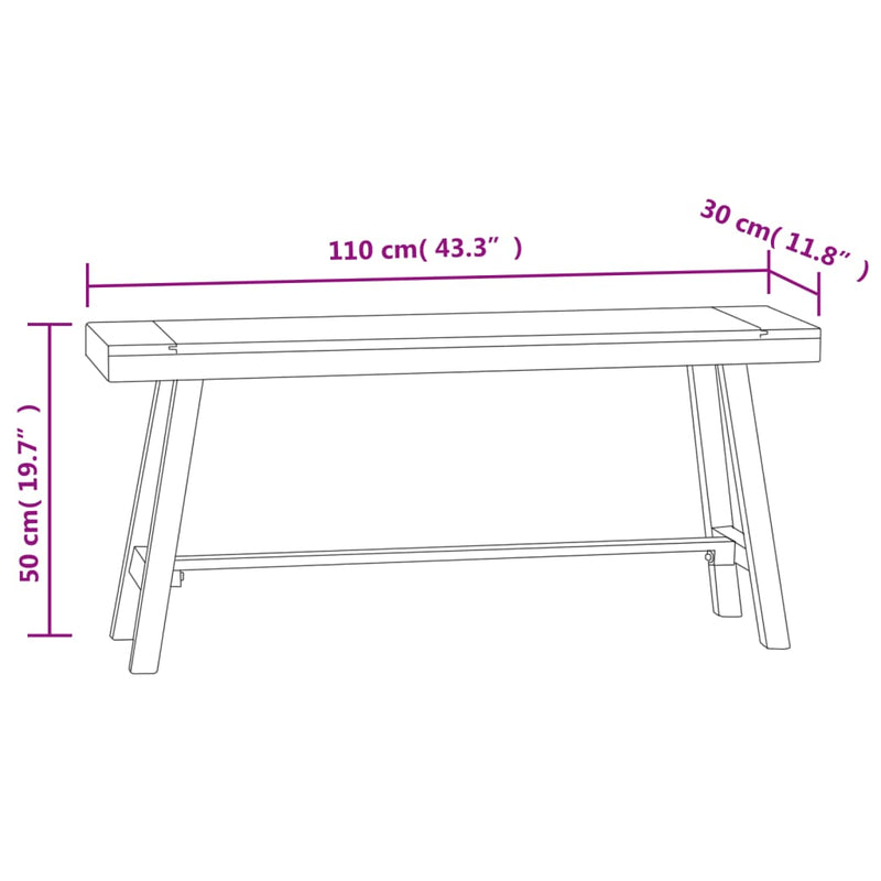 vidaXL tömör tíkfa pad 110 cm