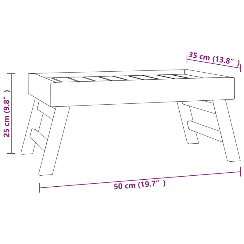 vidaXL tömör tíkfa összecsukható tálca 55 x 35 x 25 cm