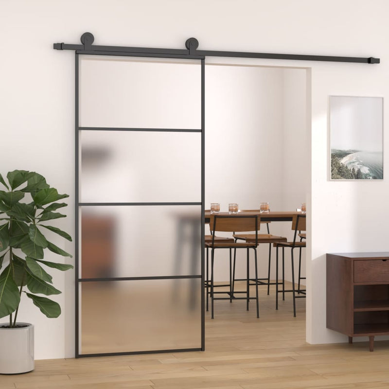 vidaXL fekete matt ESG üveg és alumínium tolóajtó 90x205 cm