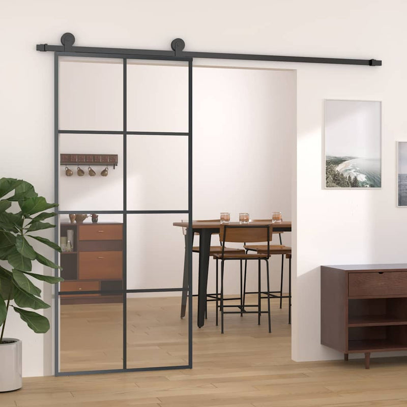 vidaXL fekete ESG üveg és alumínium tolóajtó 90 x 205 cm