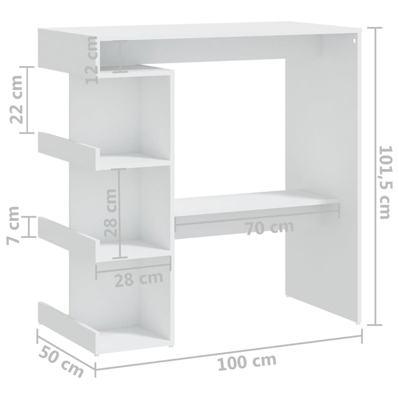 vidaXL fehér szerelt fa bárasztal tárolópolccal 100 x 50 x 101,5 cm