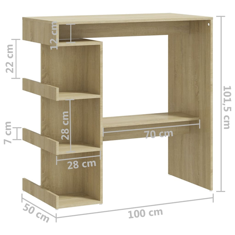 vidaXL sonoma tölgy szerelt fa bárasztal tárolópolccal 100x50x101,5 cm