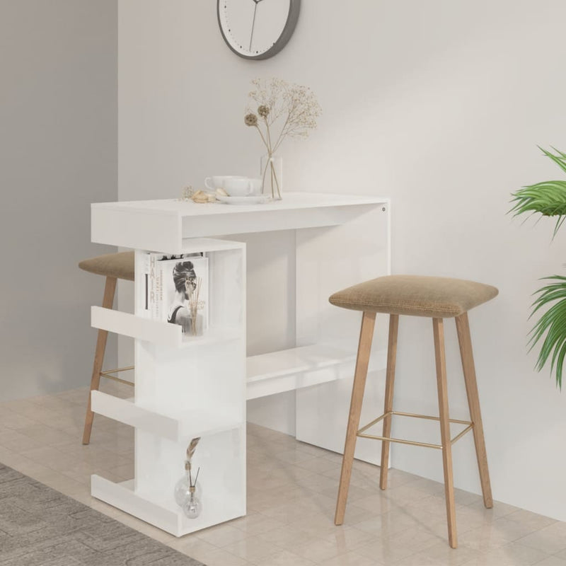 vidaXL magasfényű fehér bárasztal tárolópolccal 100 x 50 x 101,5 cm