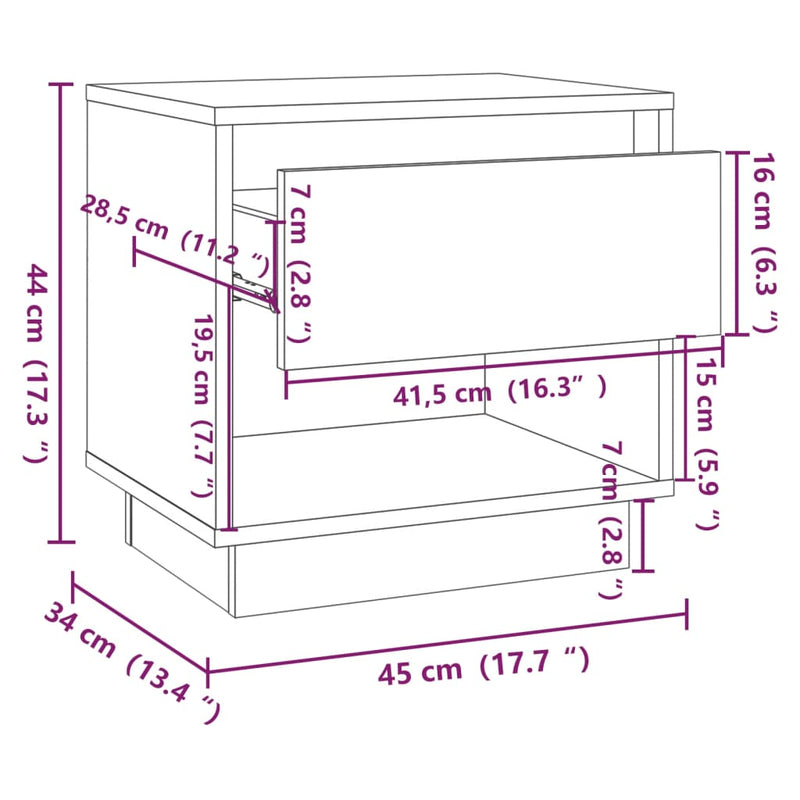 vidaXL fekete forgácslap éjjeliszekrény 45 x 34 x 44 cm