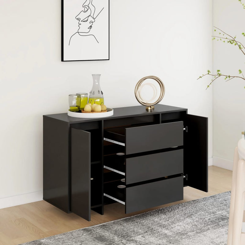vidaXL fekete szerelt fa tálalószekrény 3 fiókkal 120 x 41 x 75 cm