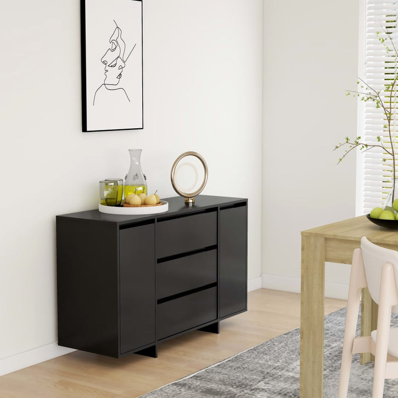 vidaXL fekete szerelt fa tálalószekrény 3 fiókkal 120 x 41 x 75 cm